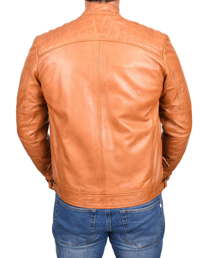 DR117 Men's Biker Leather Jacket Cognac 6