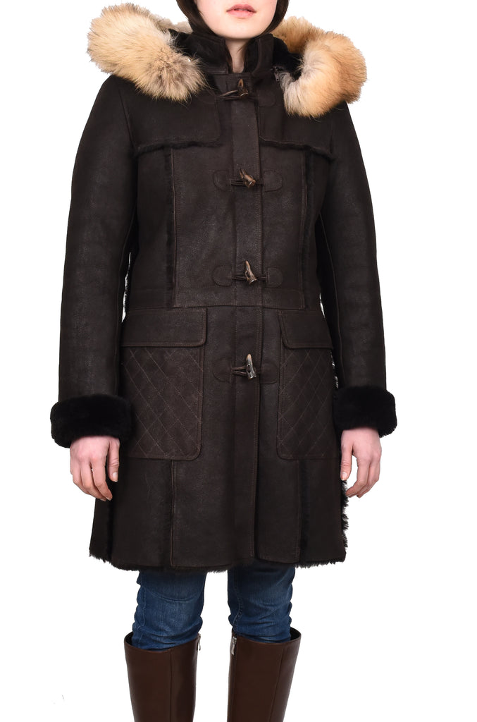 DR249 Women's Sheepskin Italian Classic Look Leather Coat Brown 8