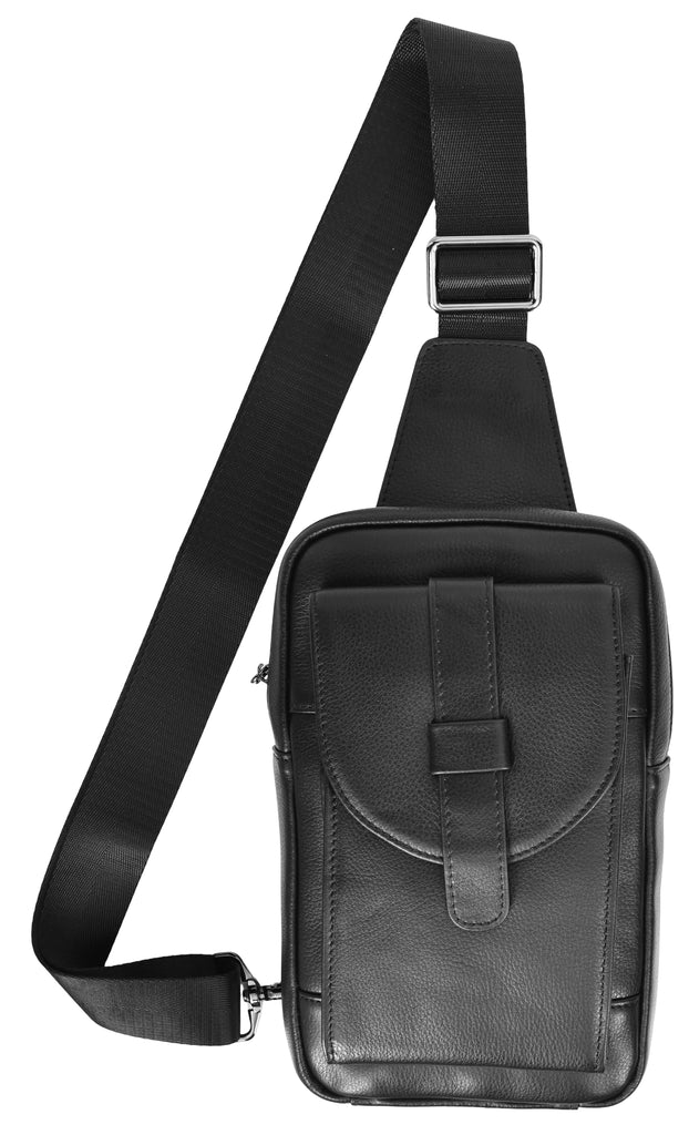 Metrosling  Genuine Leather Travel  Cross Body Chest Bag Black-6