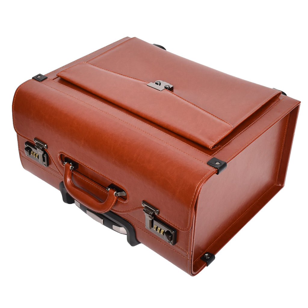 DR695 Four Wheel Pilot Case Faux Leather Cabin Bag Tan-6