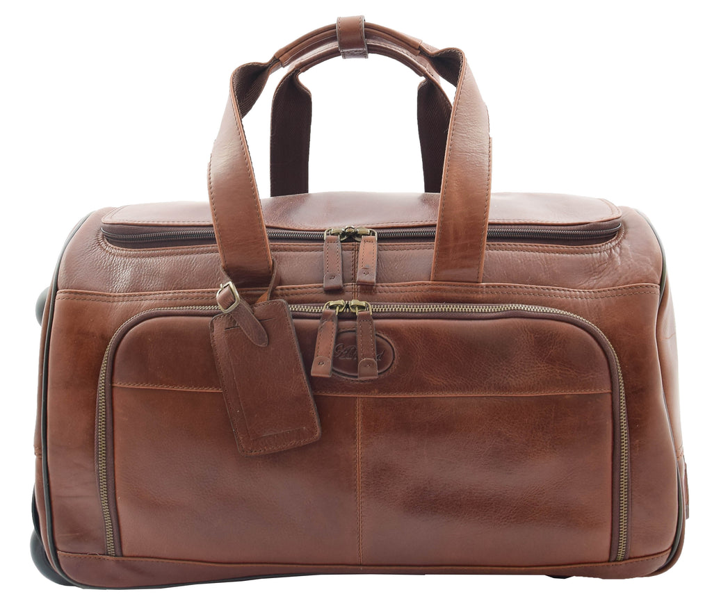 DR294 Real Leather Wheeled Holdall Duffle Bag Brown 4