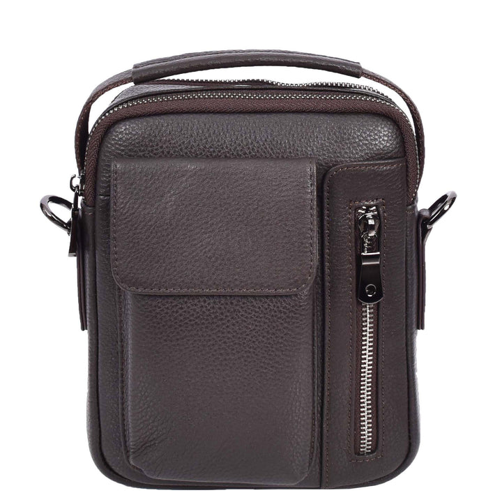 Crosso Men's Leather Cross-Body Organiser Flight Bag Brown-6