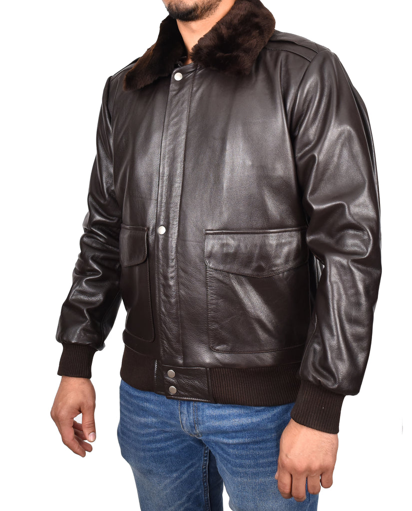 DR174 Men’s Genuine Cowhide Leather Flight Jacket Brown 6
