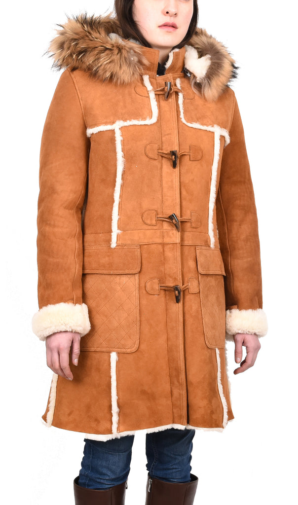 DR249 Women's Sheepskin Italian Classic Look Leather Coat Tan 7