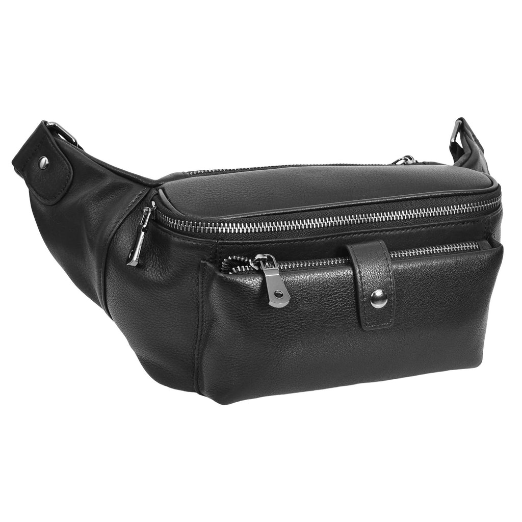 Runsack Real Leather Travel Waist Pack Bum Bag Black-1