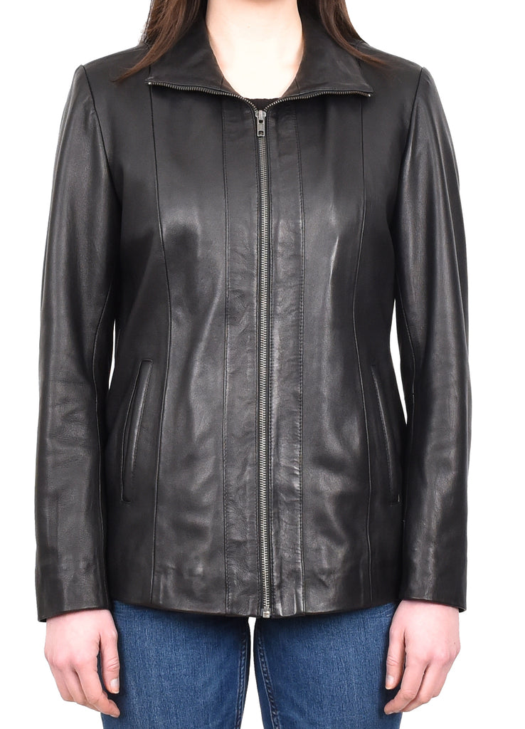 DR202 Women's Casual Semi Fitted Leather Jacket Black 6