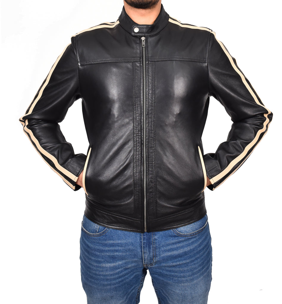 DR151 Men's Casual Biker Leather Jacket Black 6