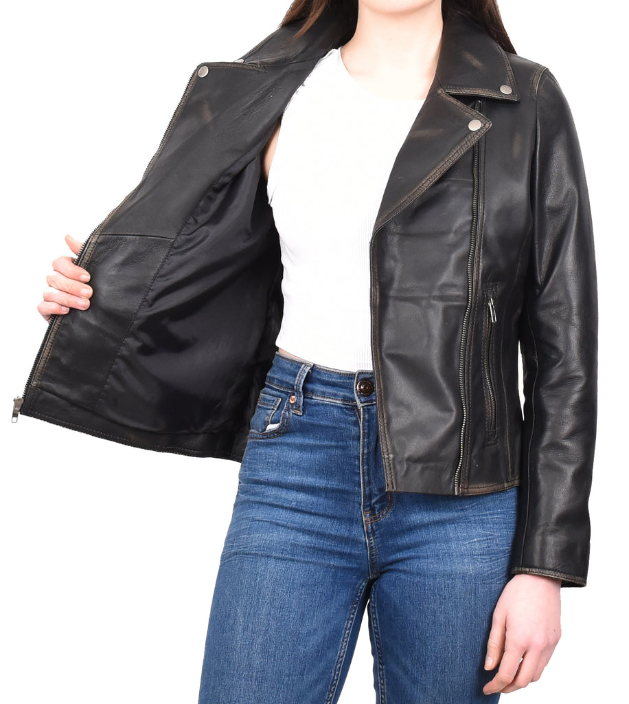 DR216 Women's Casual Smart Biker Leather Jacket Rub off 11