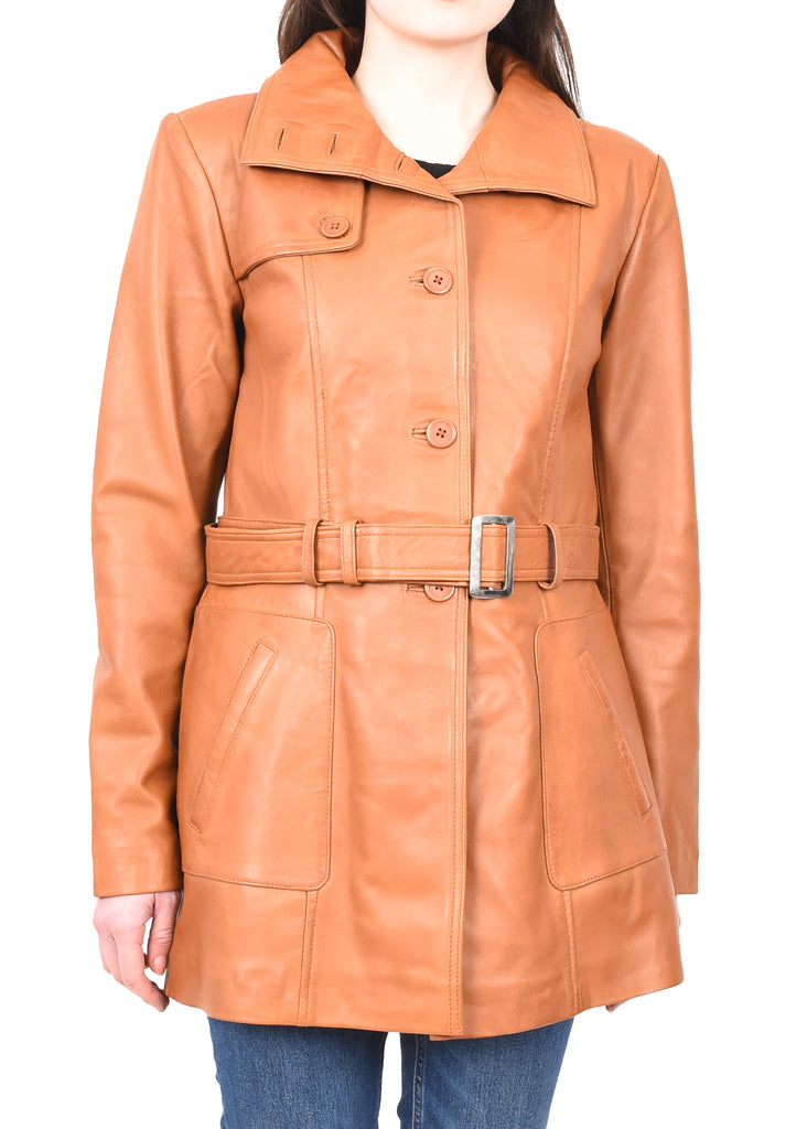 DR219 Women's Smart Winter Leather Coat Tan 7