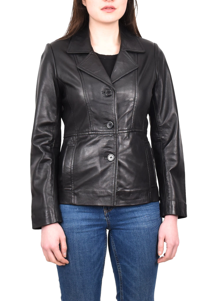 DR198 Women's Smart Work Warm Leather Jacket Black 6