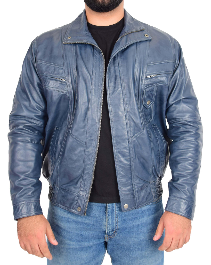 Men's Leather Nubuck Classic Sky Blue Jacket  2
