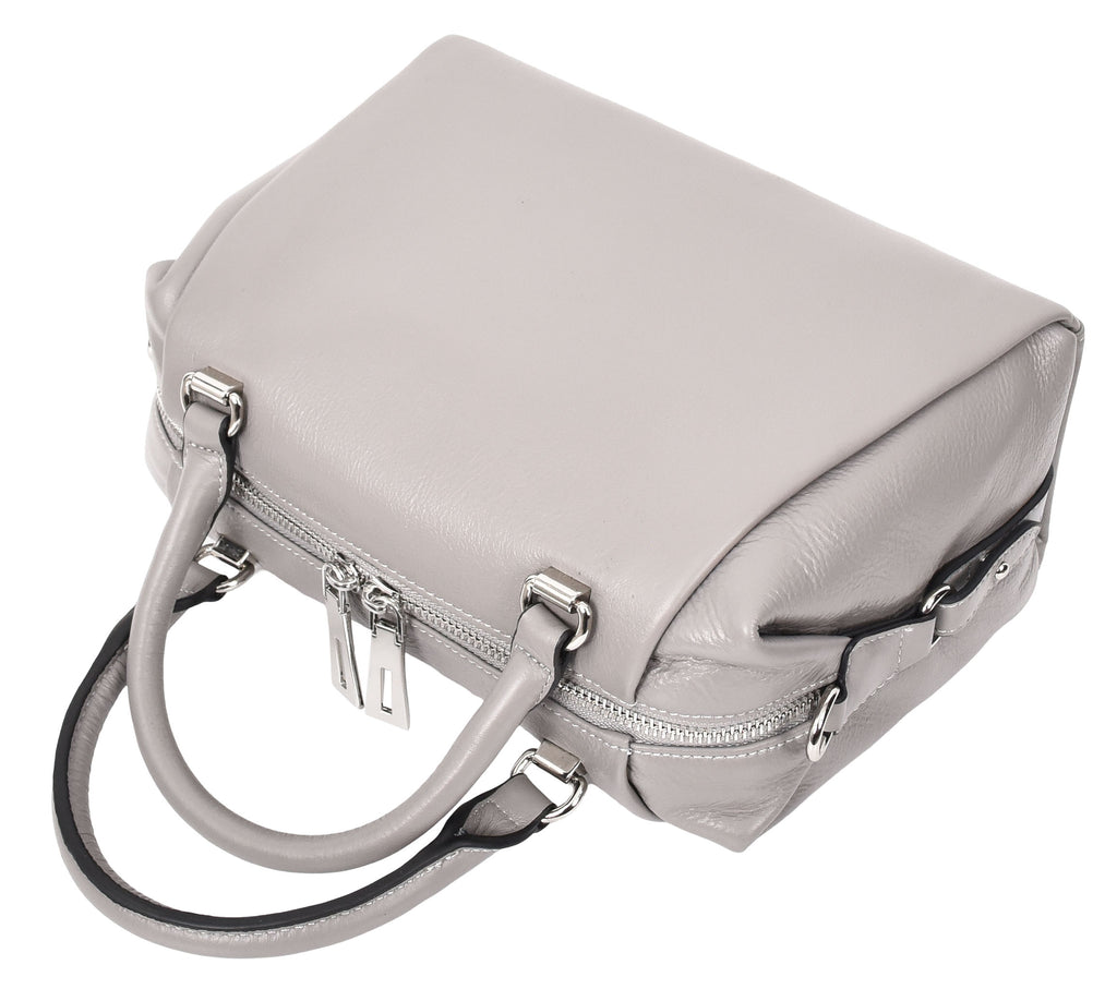 Edmonton Women Small Barrel Shape Leather Shoulder Handbag Grey-6