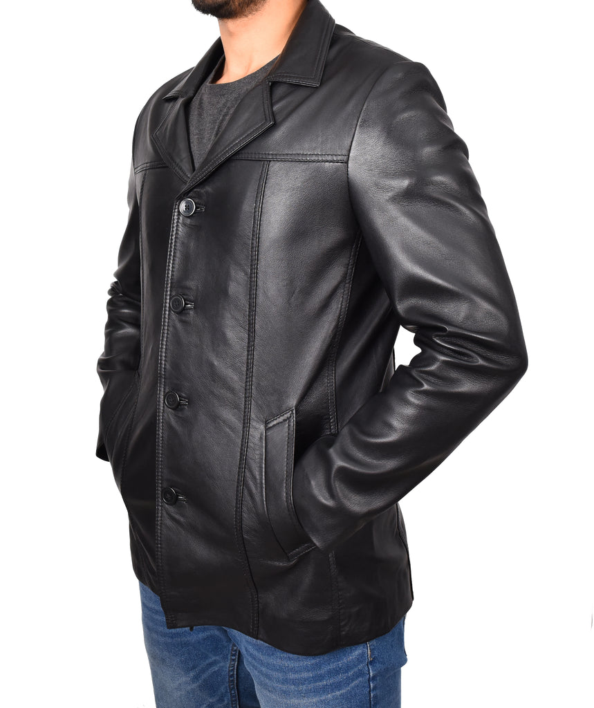 DR112 Men's Leather Classic Reefer Jacket Black 6