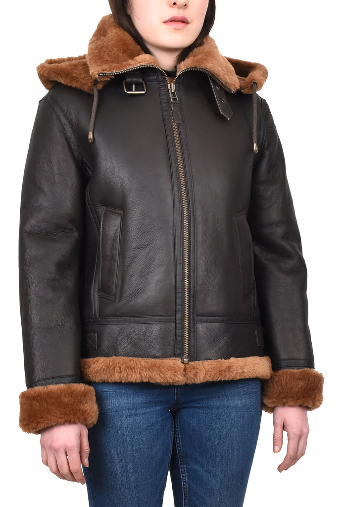 DR248 Women's Real Sheepskin Winter Warm Jacket Ginger 6