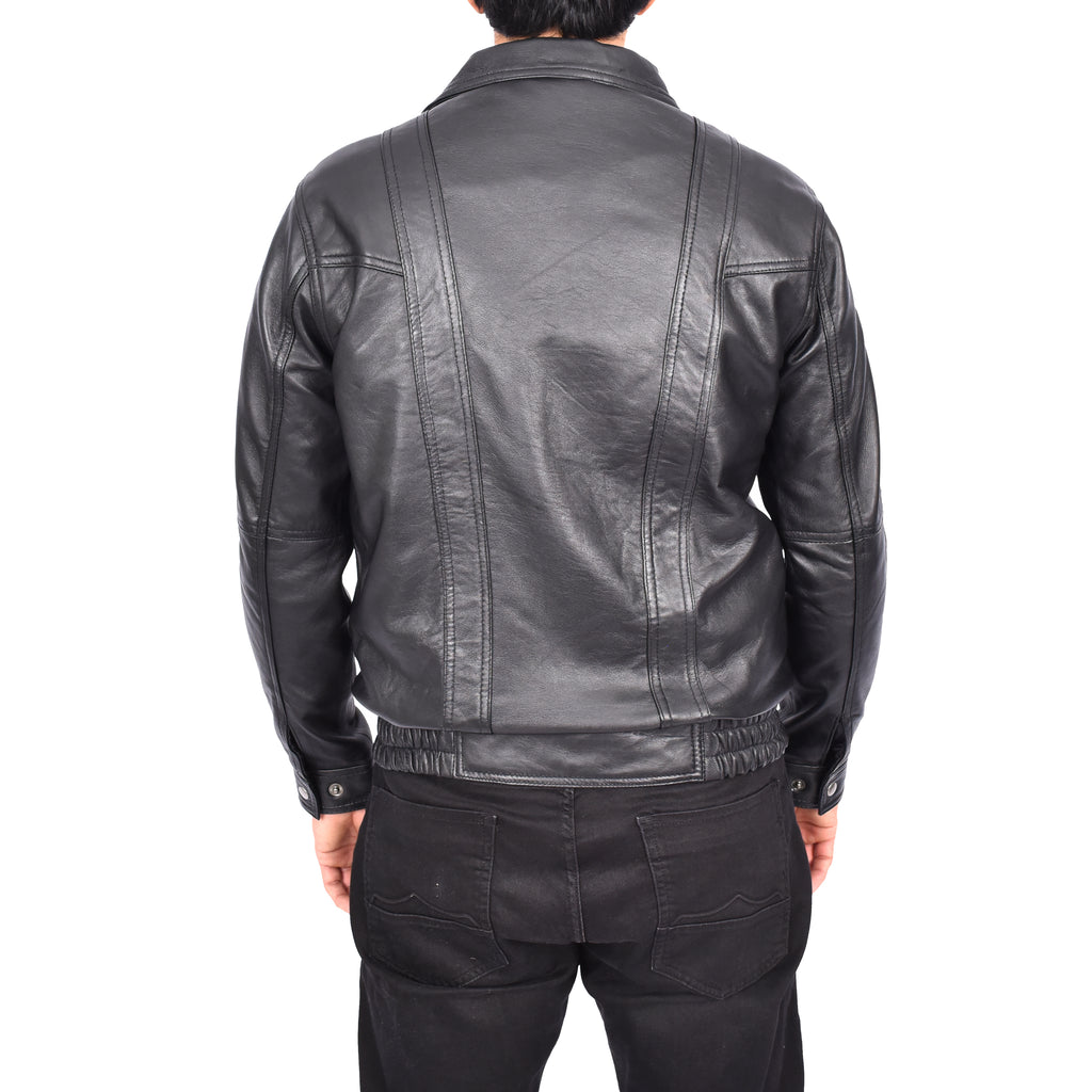 Men's Real Leather Classic Black Jacket Bomber Blouson Style Errick-6