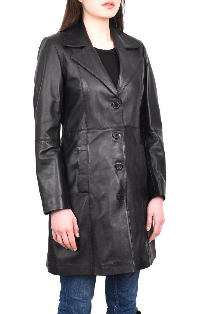 DR196 Women's 3/4 Length Soft Leather Classic Coat Black 6