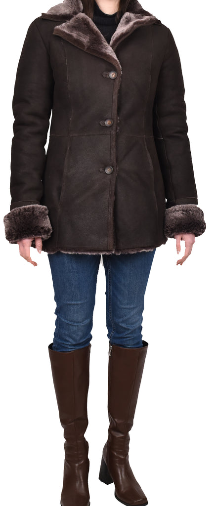 DR243 Women's Real Sheepskin Brown Brisa Jacket 5