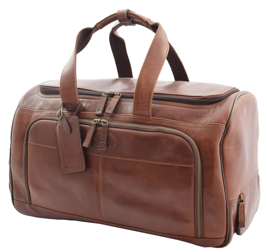 DR294 Real Leather Wheeled Holdall Duffle Bag Brown 5