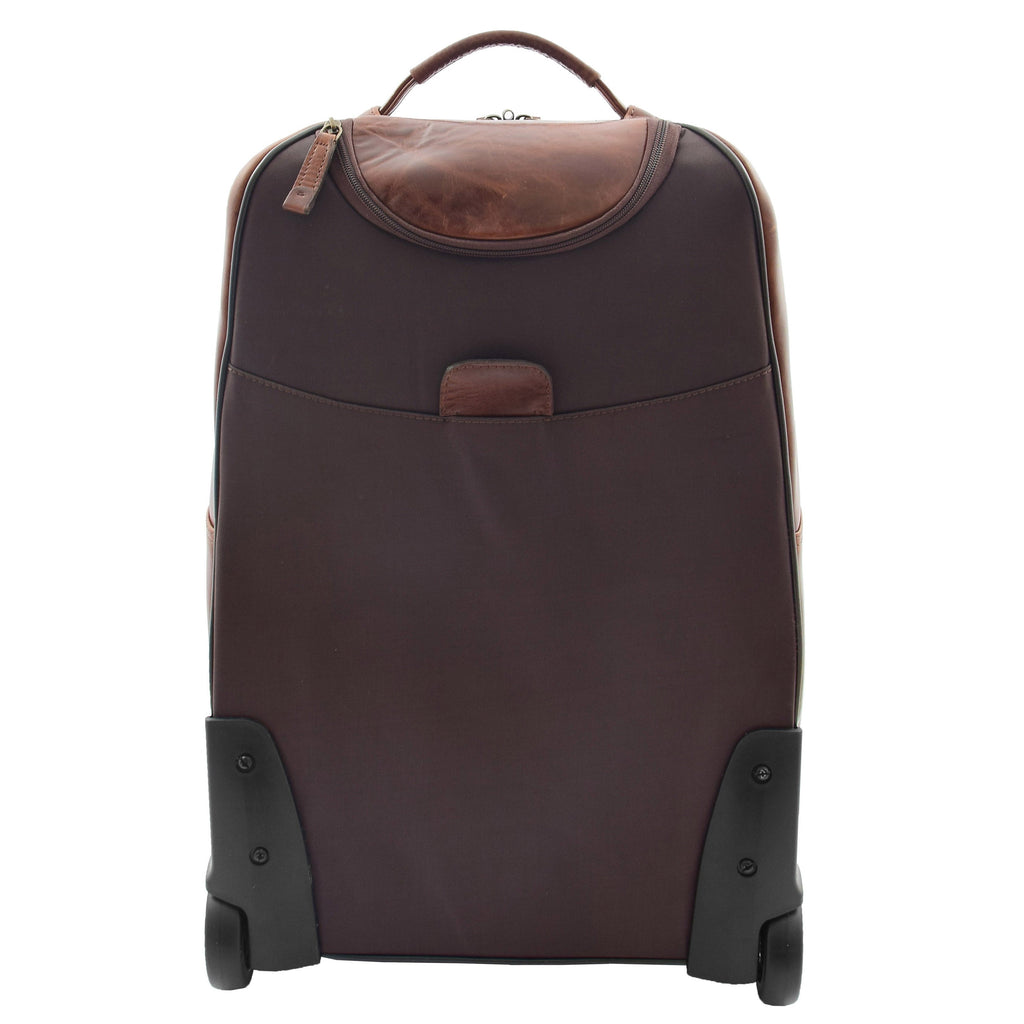 DR544 Genuine Leather Cabin Suitcase Wheeled Trolley Brown 5