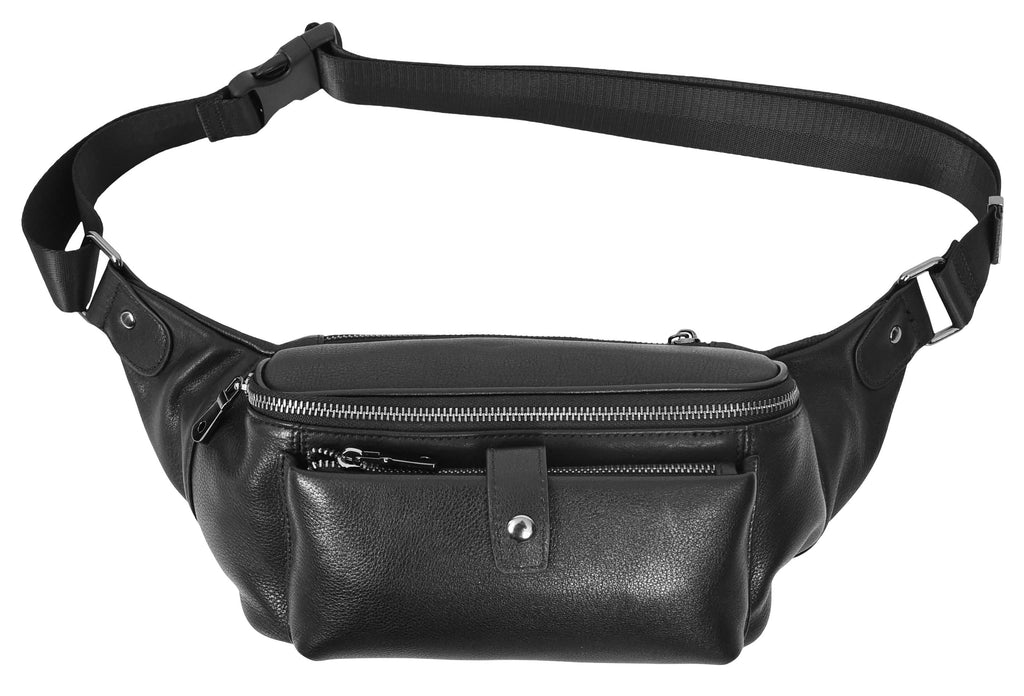 Runsack Real Leather Travel Waist Pack Bum Bag Black-7