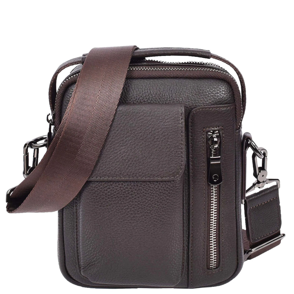 Crosso Men's Leather Cross-Body Organiser Flight Bag Brown-8