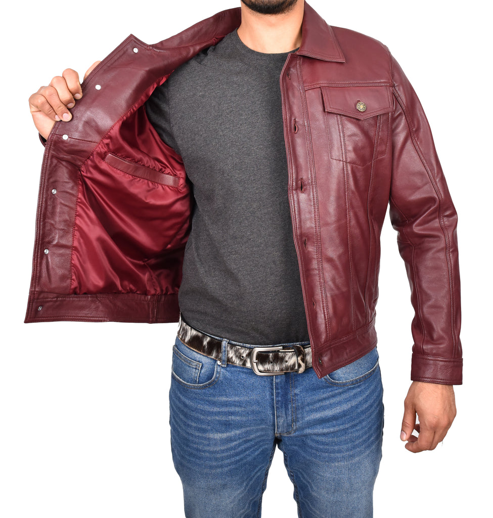 DR134 Men's Classic Short Leather Jacket Burgundy 7