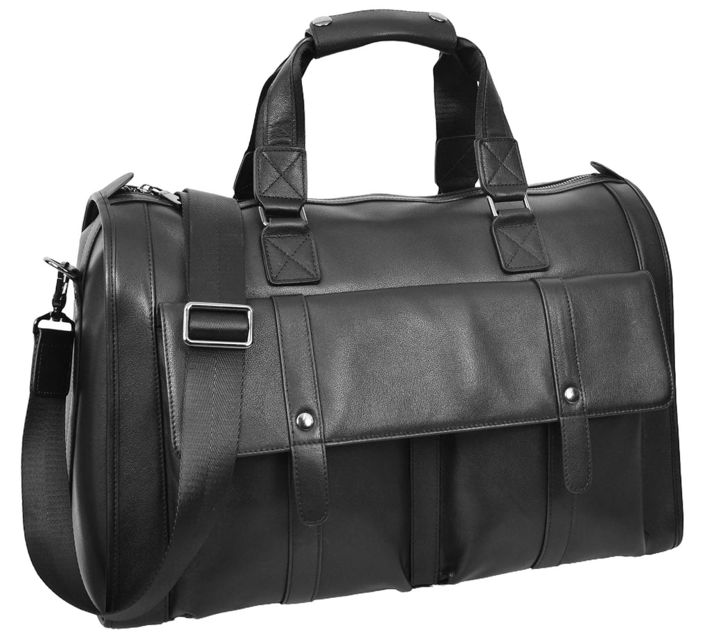 Holicarry Leather Weekend Large Holdall Overnight Bag Black-8