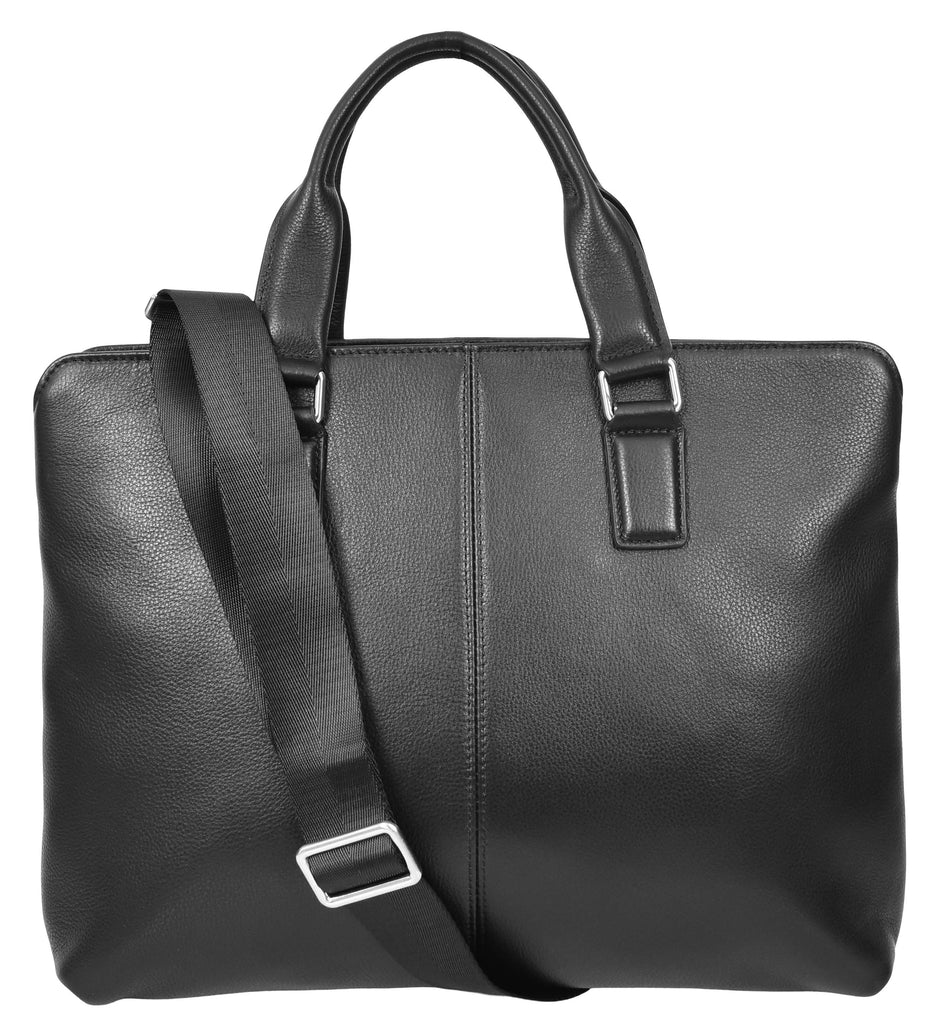 Briefsatch Genuine Black Leather Cross-Body Briefcase Black-8