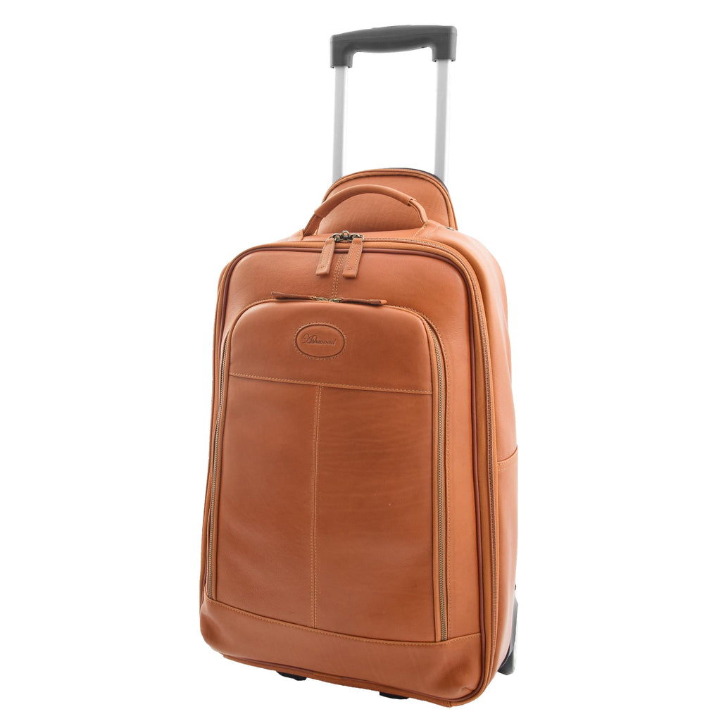 DR544 Genuine Leather Cabin Suitcase Wheeled Trolley Tan 1