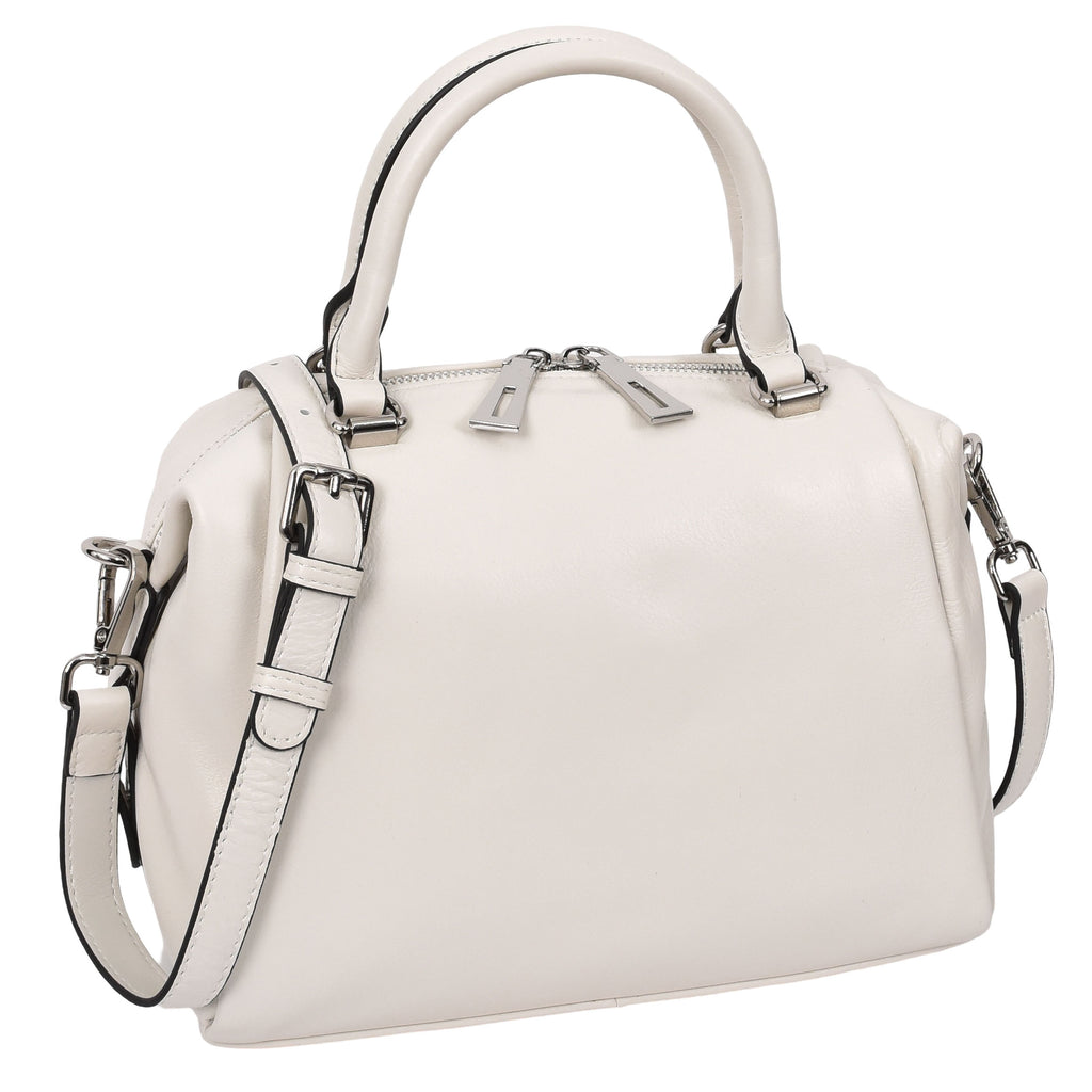 Edmonton Women Small Barrel Shape Leather Shoulder Handbag Ivory-8