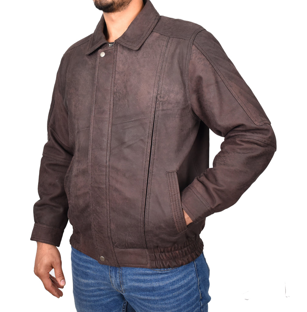 DR107 Men's Leather Classic Blouson Jacket Brown Nubuck 7