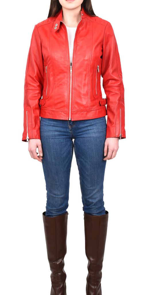 DR234 Women's Fitted Smart Leather Jacket Red 7