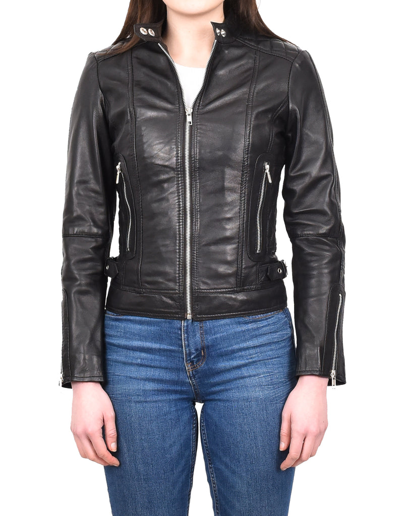 DR234 Women's Fitted Smart Leather Jacket Black 7