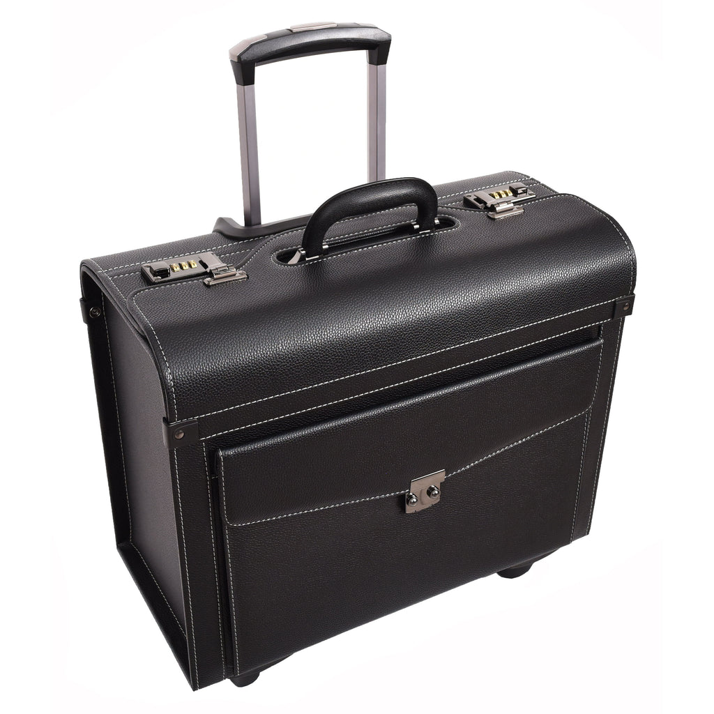 DR695 Four Wheel Pilot Case Faux Leather Cabin Bag Black-8