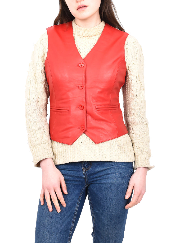 DR212 Women's Classic Leather Waistcoat Red 7