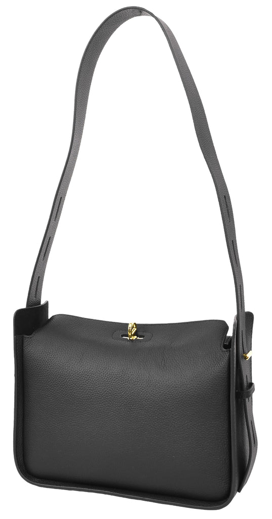 Toronto Women's Classic Real Leather Organiser Shoulder Bag Black-6