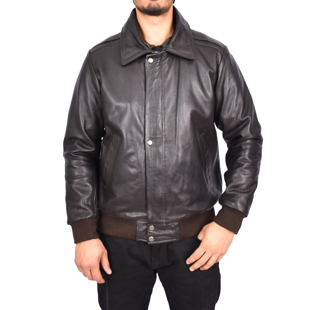 Men's Real Leather Bomber Pilot Jacket Removable Collar Brown Edzard-7