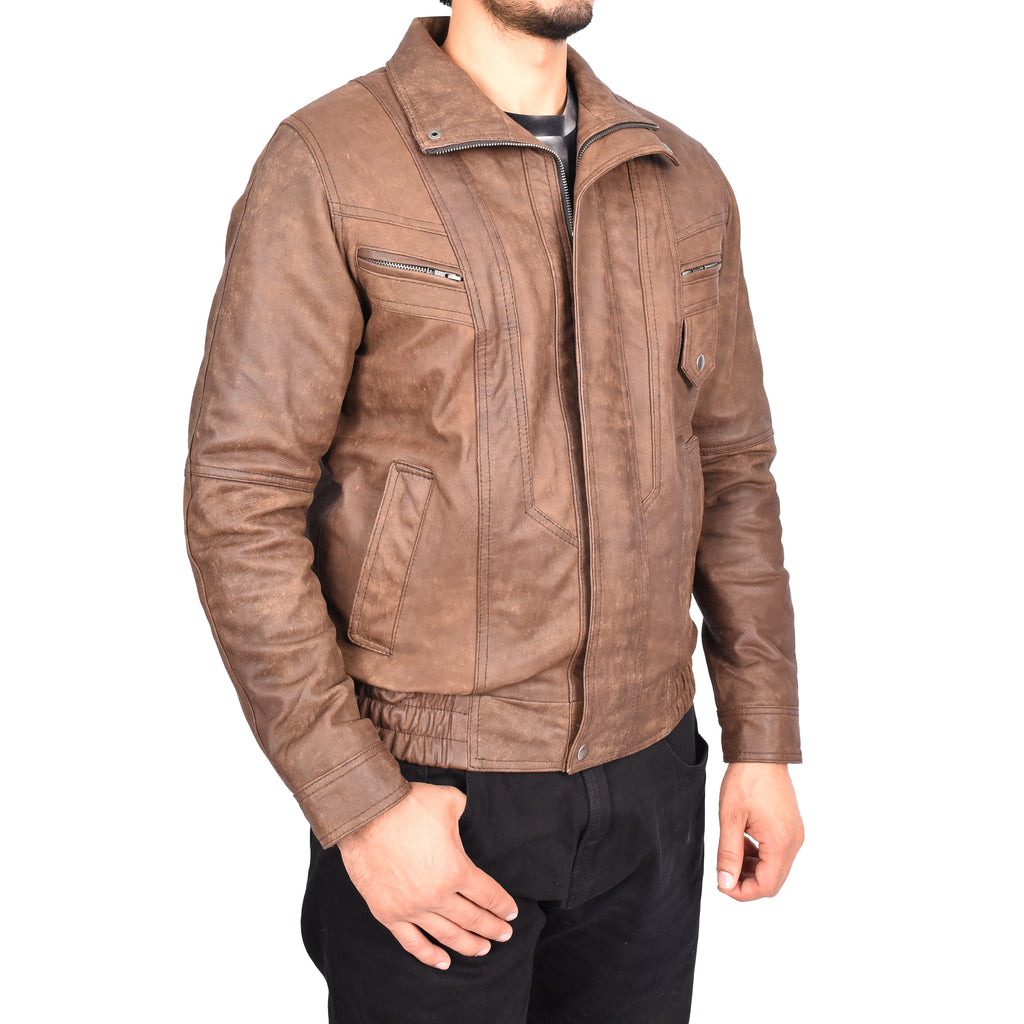 Men's Real Nubuck Leather Classic Brown Jacket Bomber Blouson Style Errick-6