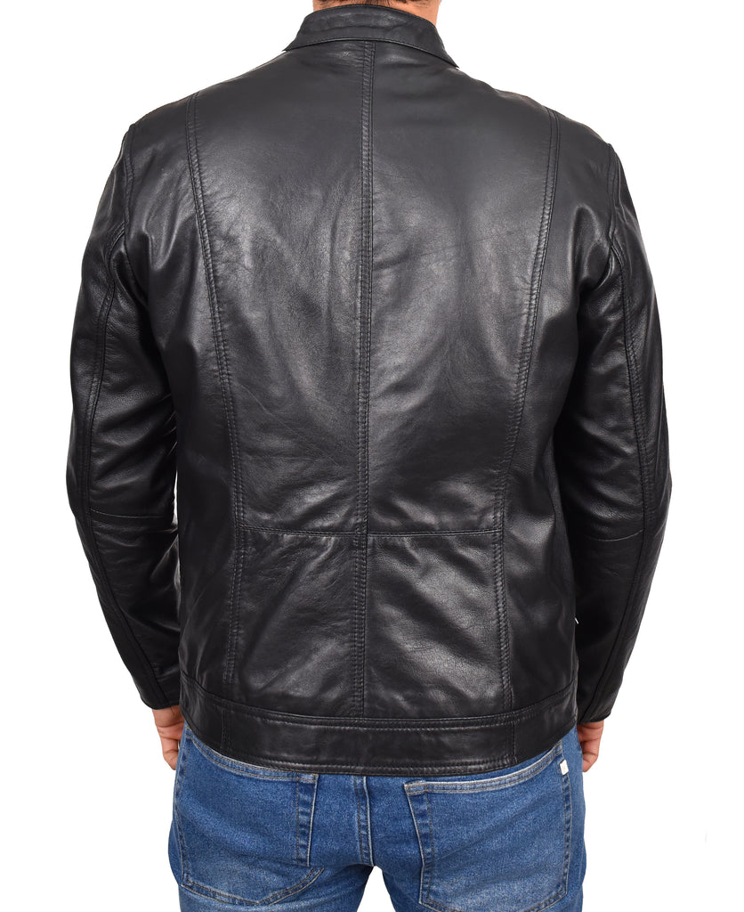 DR151 Men's Casual Biker Leather Jacket Black 7