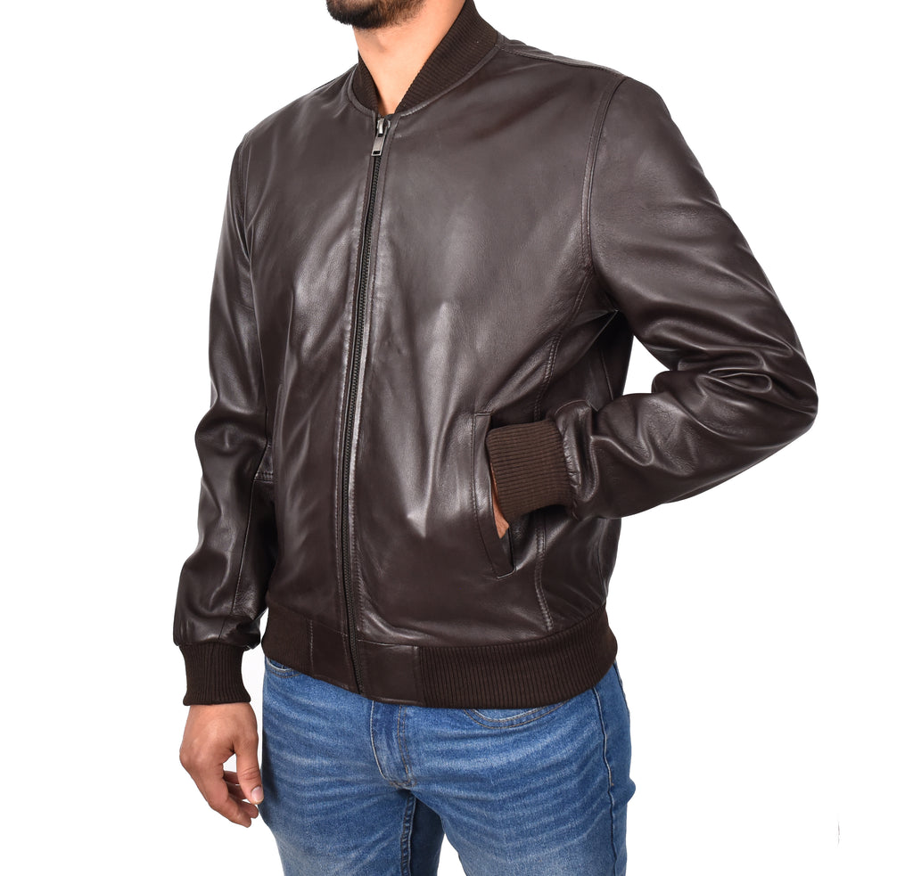 DR177 Men's Leather Bomber Jacket Brown 7