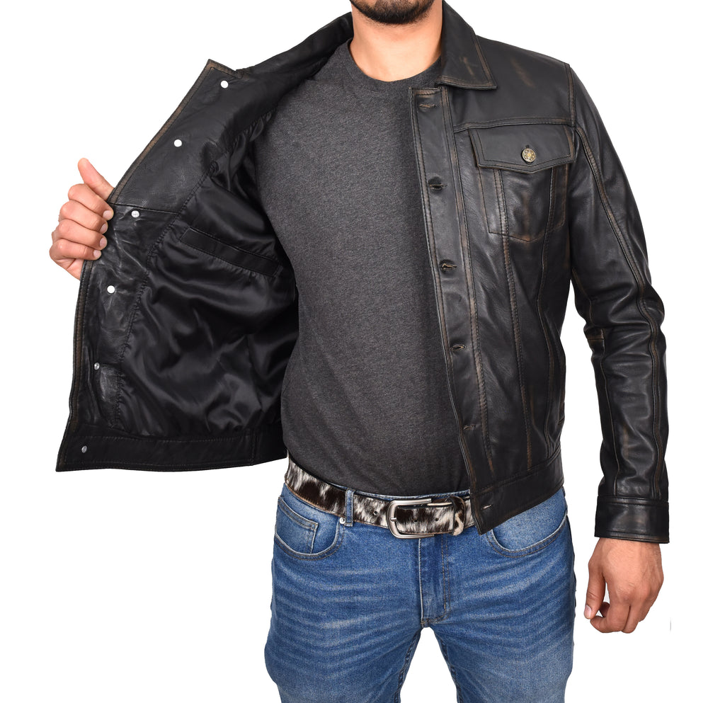 DR134 Men's Classic Short Leather Jacket Rub Off 7