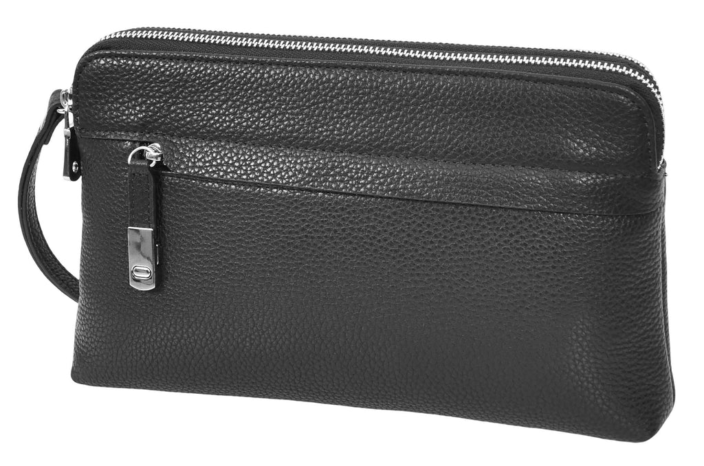 Tripouch Men's Leather Travel Pouch Wrist Clutch Bag Black-8