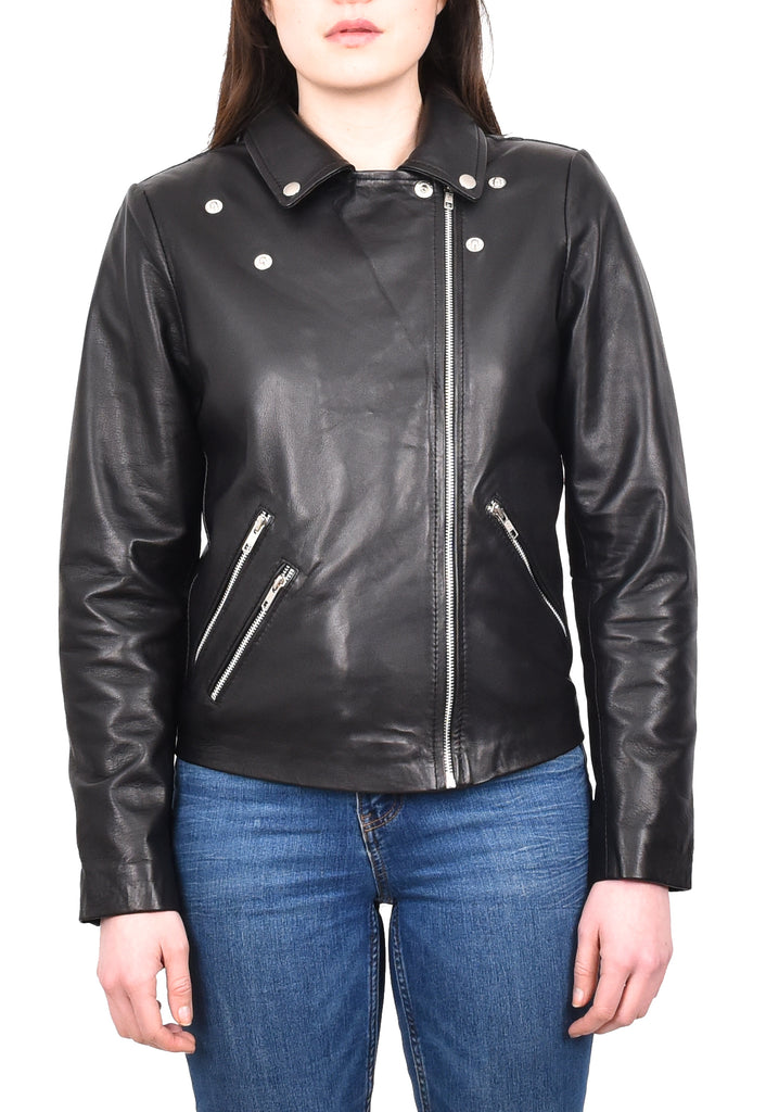 DR268 Women's Biker Leather Jacket Black 7