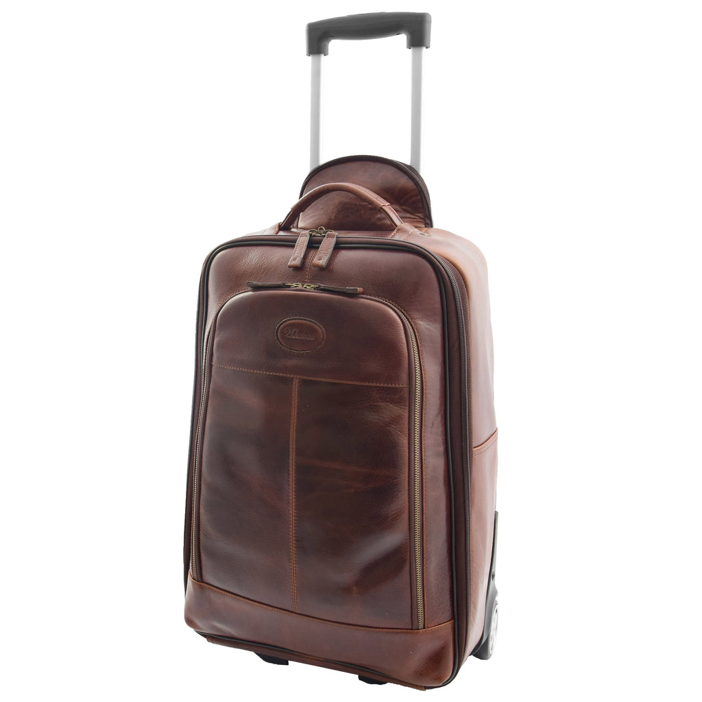 DR544 Genuine Leather Cabin Suitcase Wheeled Trolley Brown 1