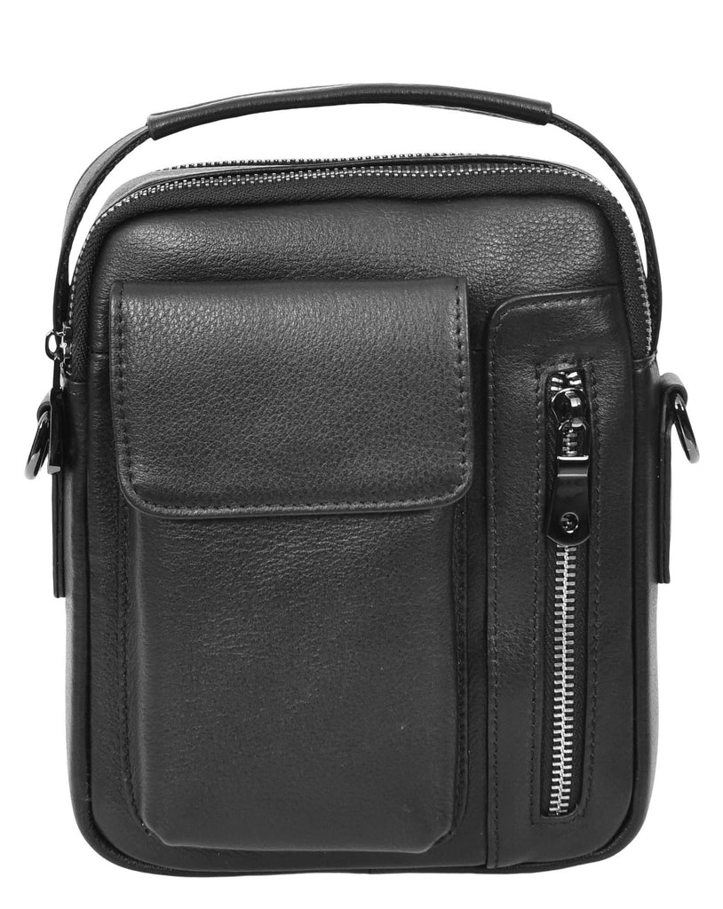 Crosso Men's Leather Cross-Body Organiser Flight Bag Black-8