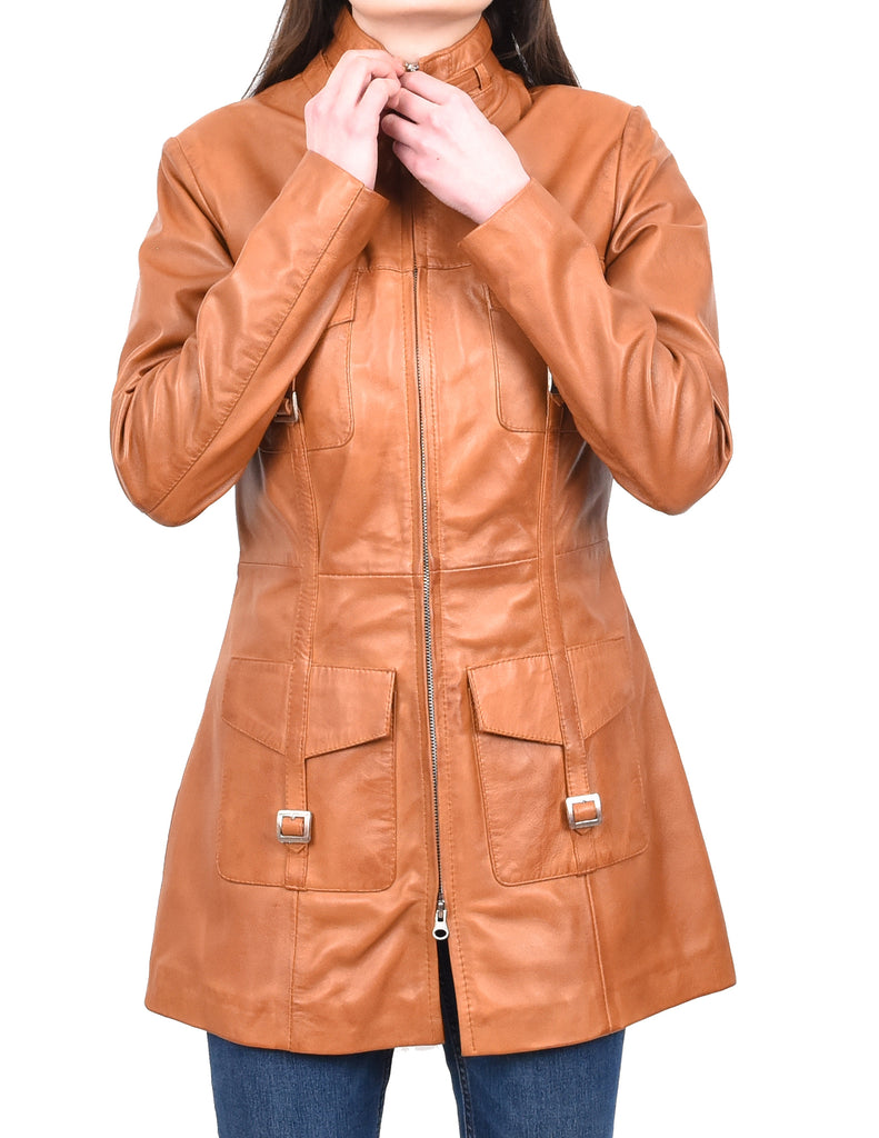 DR566 Women's Leather Jacket With Dual Zip Fastening Tan 7