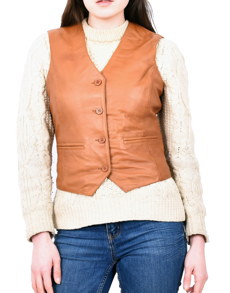 DR212 Women's Classic Leather Waistcoat Tan 7