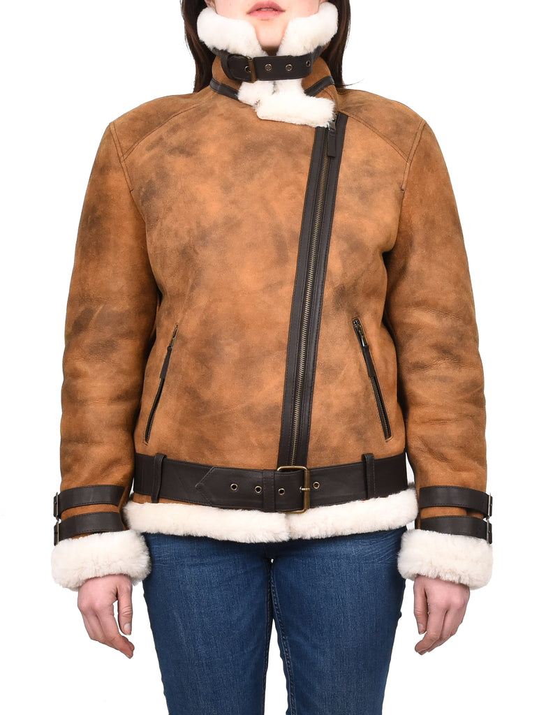 DR251 Women's Sheepskin Italian Classic Look Leather Jacket Brown 7