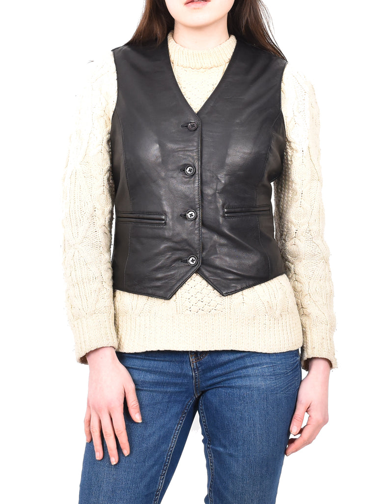 DR212 Women's Classic Leather Waistcoat Black 8