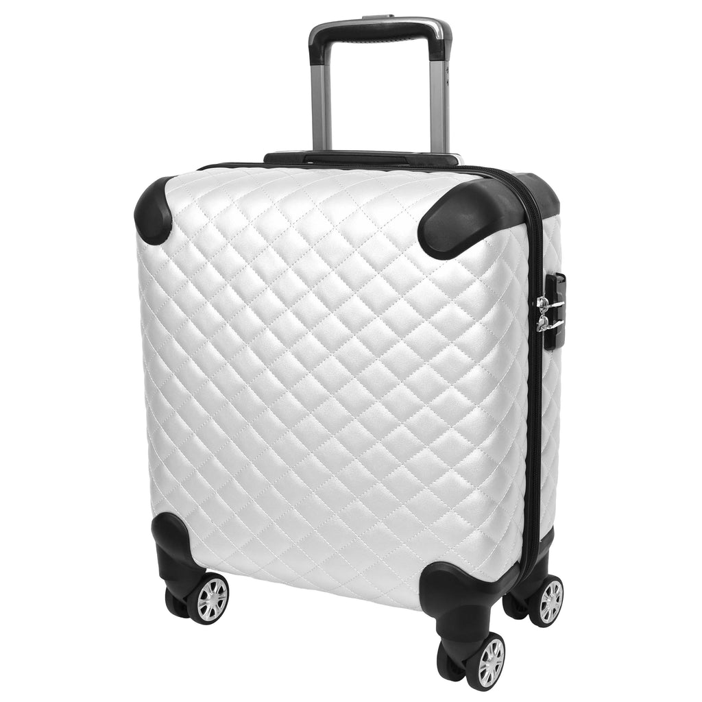 DR697 Four Wheel Pilot Case Quilted Lightweight Cabin Bag Silver-1